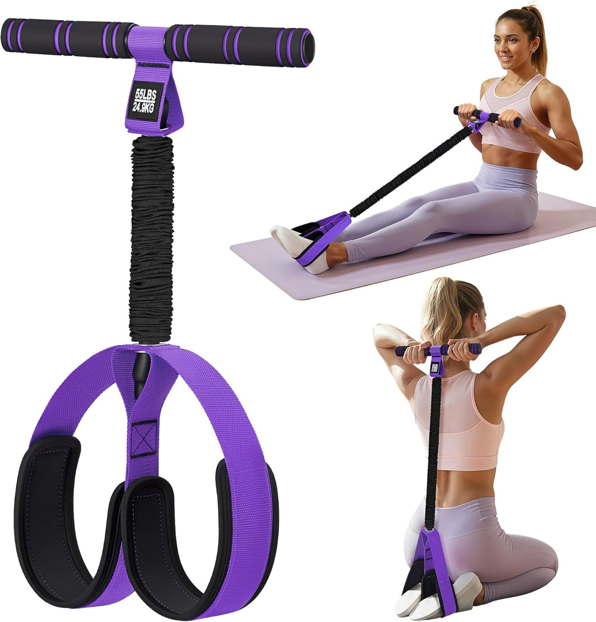 Pedal Resistance Band with Handle - Upgraded 55LBS Exercise Bands for Core, Abs, Legs & Arms