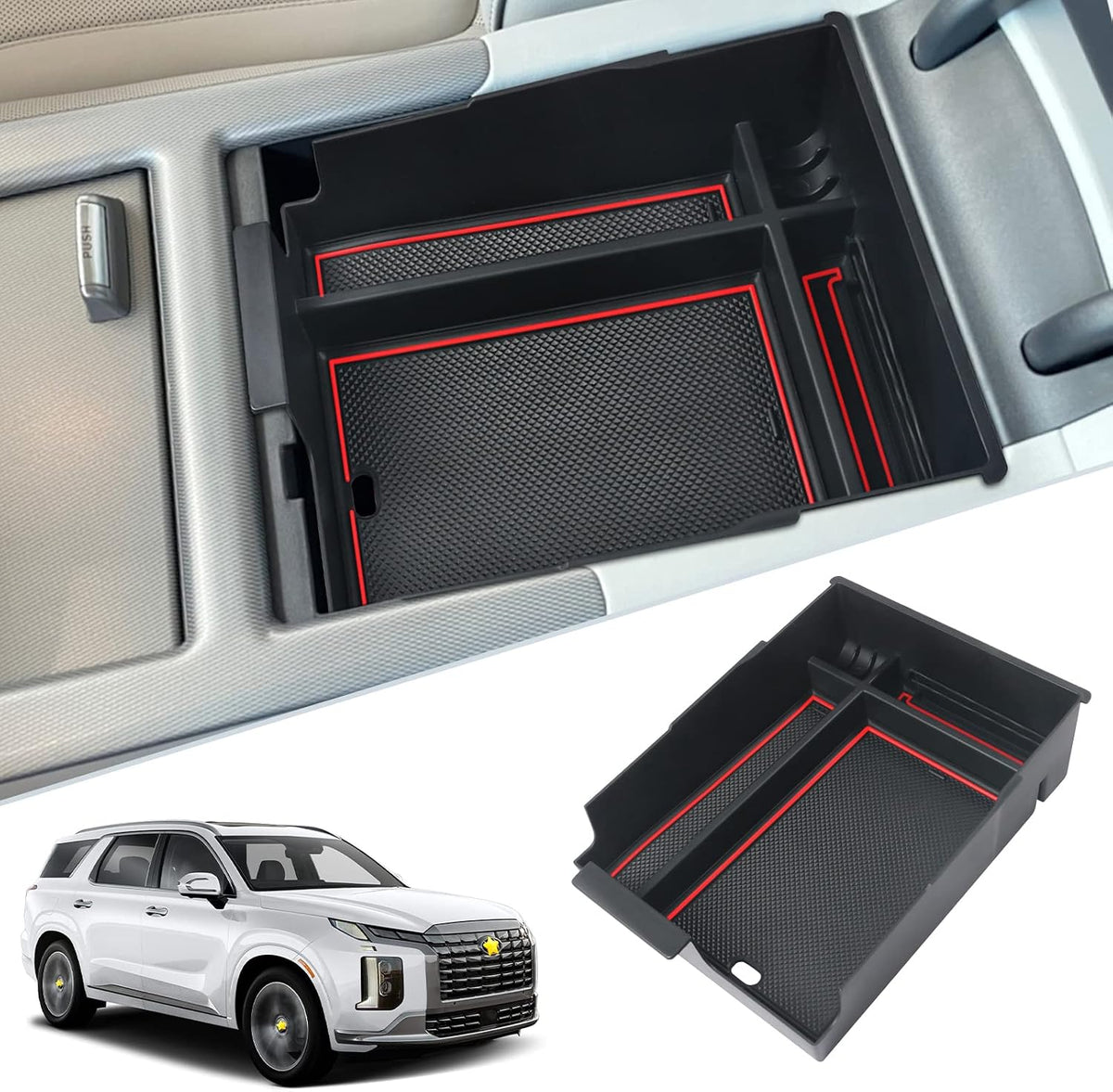 SKTU for 2023 2024 2025 Hyundai Palisade Center Console Organizer 2023 2024 2025 Palisade Console Tray 2024 2025 Palisade Storage Box Hyundai Palisade 2023 2024 2025 Accessories with Coin Holder (Red)