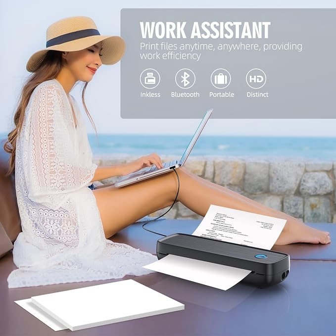 Portable Inkless Printer, Wireless Bluetooth Thermal Printer