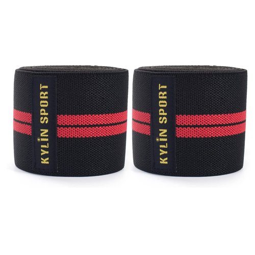 KYLIN SPORT 79" Knee Wrap (Pair) Elasticated Compression Knee Support for Cross Training WODs Gym Workout Weightlifting Fitness Powerlifting/Man and Woman (Red/Black)