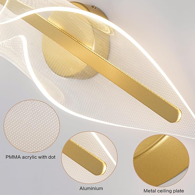 Modern Gold Wall Sconce 17.3In LED Wall Lamp with Remote Control Dimmable Acrylic Sconces Wall Lighting for Living Room Hallway Bathroom Bedroom Stairs
