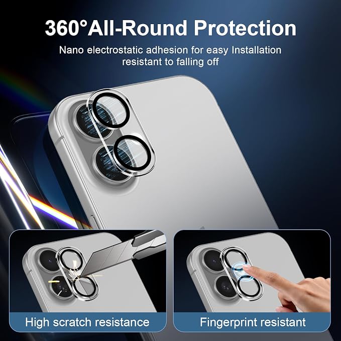 NEW'C 3x for iPhone 16 Plus Screen Protector+ 3x Camera Lens Protector