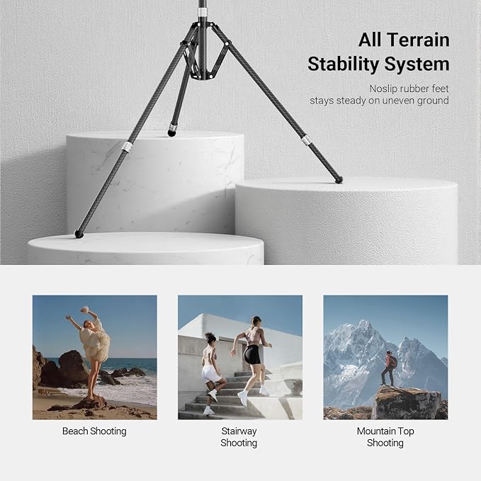 NEEWER Carbon Fiber Tripod Stand w Reversible Legs, 6.6lb/3kg Max Load