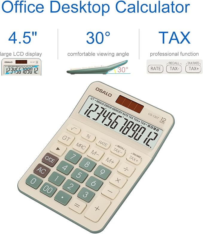 Desktop Calculator Large LCD Display 12 Digit Number Big Button Tax Financial
