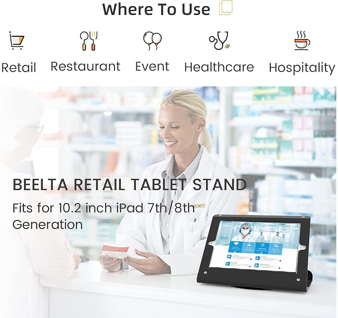 Tablet Kiosk POS Stand Compatible 10.2” iPad 7 8 9 Generation