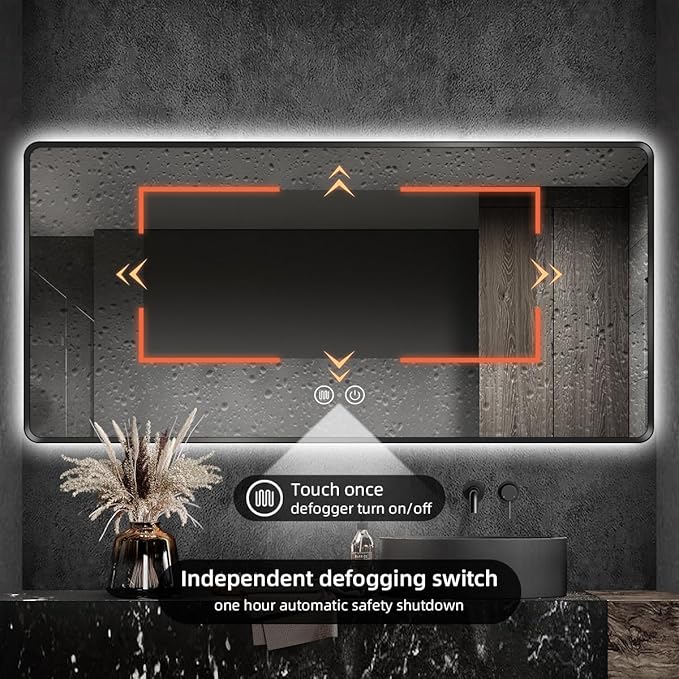 Black LED Mirror for Bathroom, 36"x72" Smart Bathroom Mirror with Lights, Motion Sensor, Anti-Fog, Stepless Dimmable & 3-Color, Backlit Wall Mirror, Rounded Corner, CRI≥93, UL-Listed