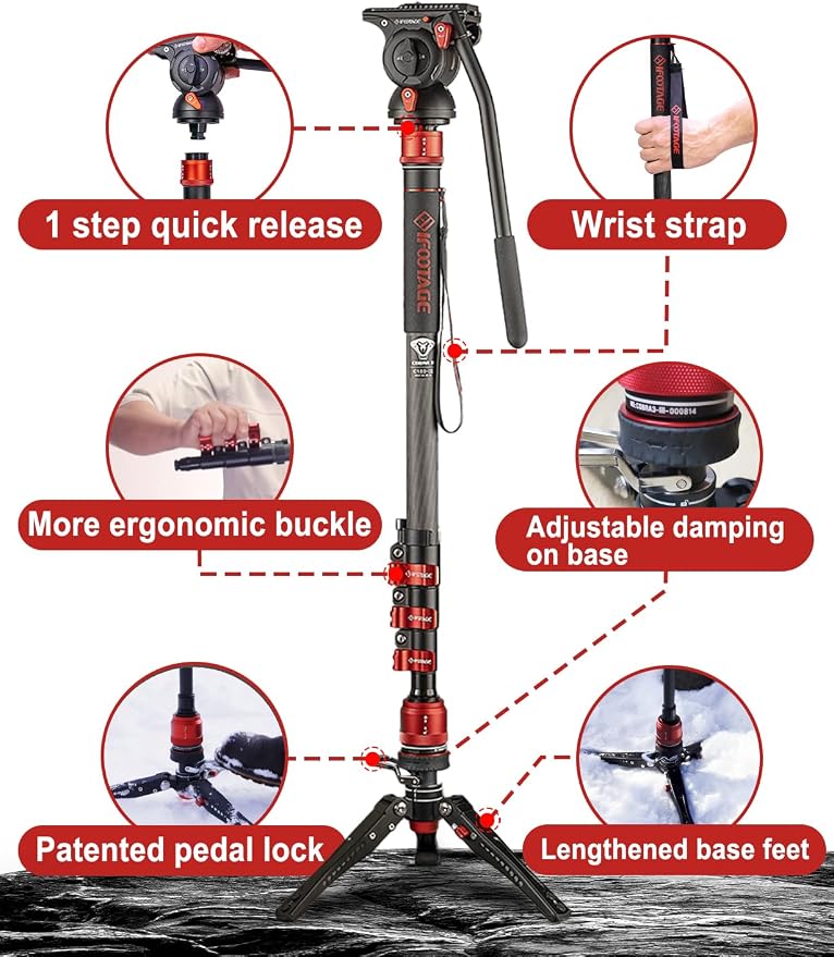 IFOOTAGE Monopod Cobra 3 C180F-P, 1/4'' & 3/8'' Quick Release Compatible