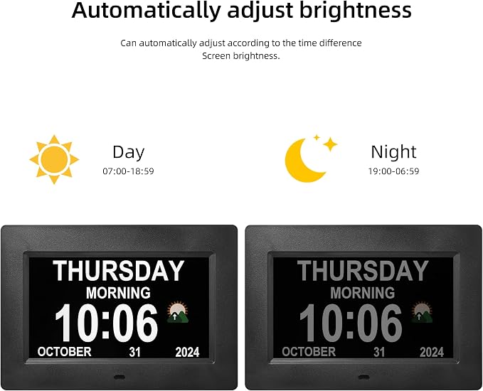 Dementia clock with time, 12 sets of alarms paired with 20 usage scenarios