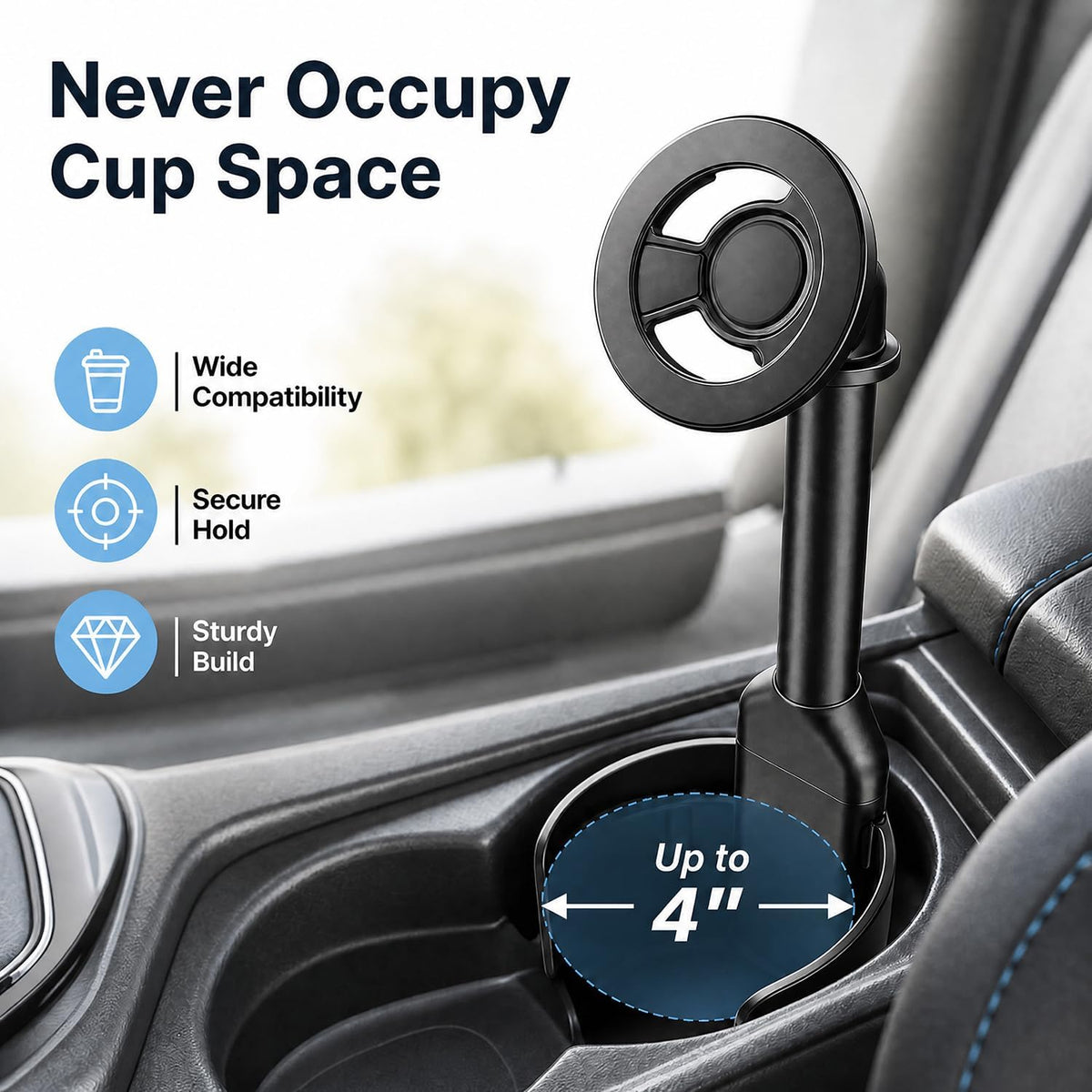 LenTok Magnetic Cup Holder Phone Mount for Car, 2 in 1 One-Hand Operation