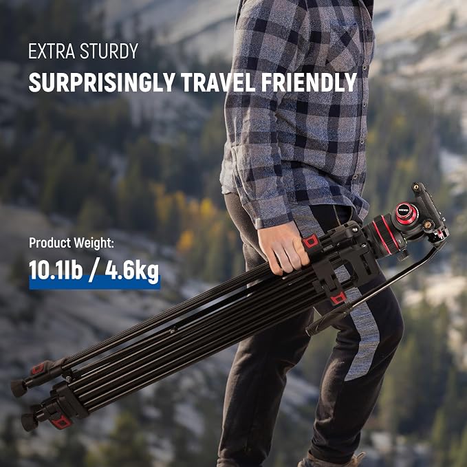 NEEWER 74" Video Tripod with Adjustable Damping Fluid Head, Metal Heavy Duty