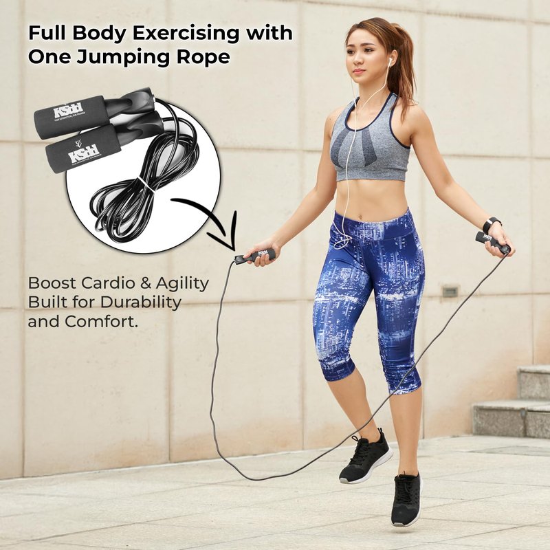 Pro Fitness Bundle Set with Workout Gloves, Jump Rope, Kinesiology Tape, Resistance Band, Carry Bag, Black and Gray (Fitness Gloves, Medium)