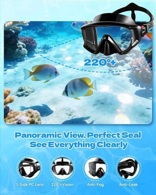 Aegend Snorkeling Gear Set - Anti-Fog Panoramic Mask, Adjustable Fins & Dry Top Snorkel | All-in-One for Swimming & Diving