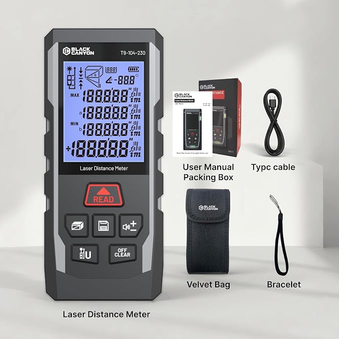 BLACK CANYON Laser Distance Meter, 165/230/330 ft Range