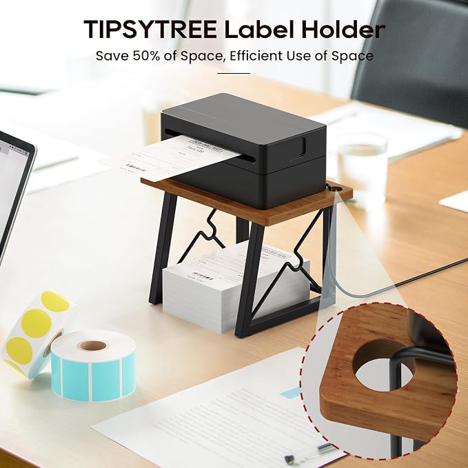 Label Holder for Rolls and Fan-fold Labels, Wooden Label Holder for Desktop