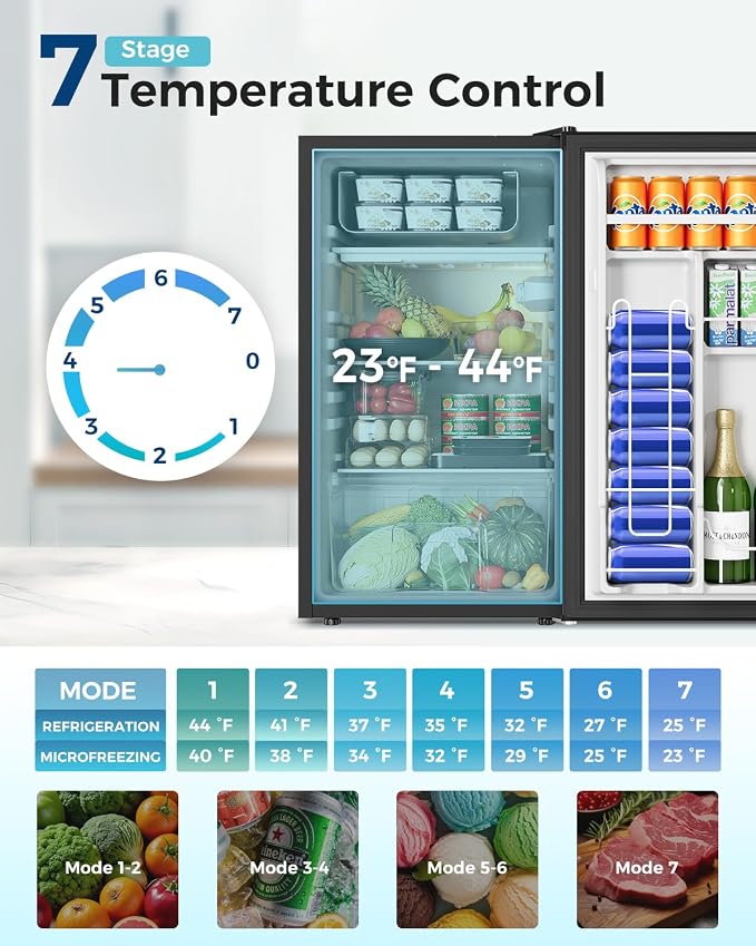 Feelfunn Mini Fridge with Freezer - 3.2 Cu.Ft Single Door Mini Refrigerator with Adjustable Thermostat, Small Fridge for Bedroom, Apartment, Dorm - Black