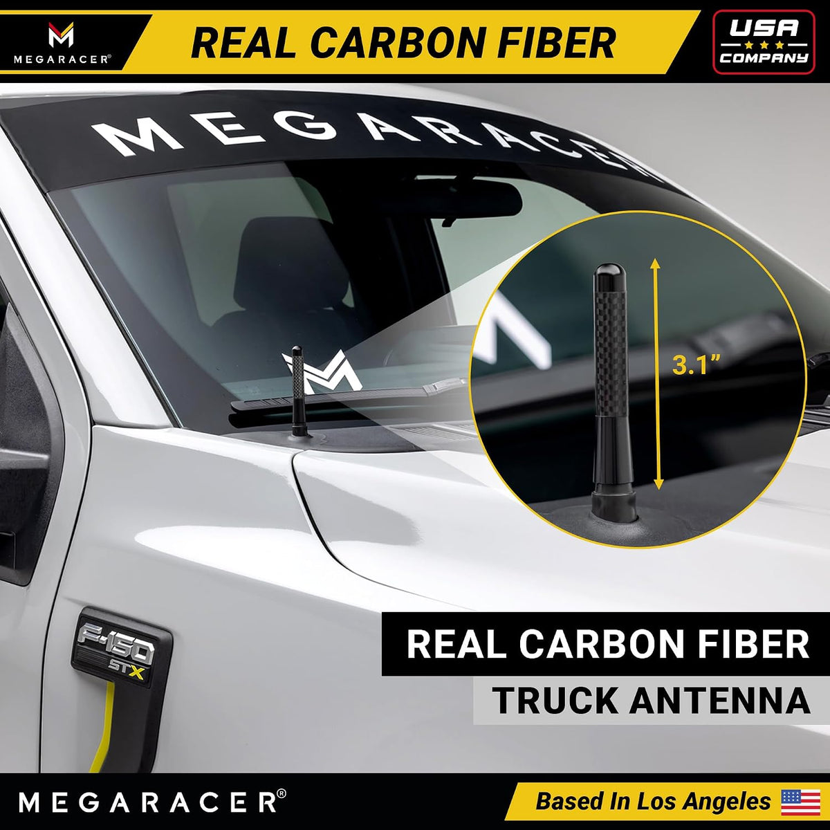 3" Short Black Carbon Fiber Truck Antenna for Ford F150 F250 Bronco RAM 1500 Chevy Silverado GMC Sierra Wrangler Gladiator Tundra Tacoma RAV4 Rogue, Car Wash Safe, Small Stubby Replacement Accessories