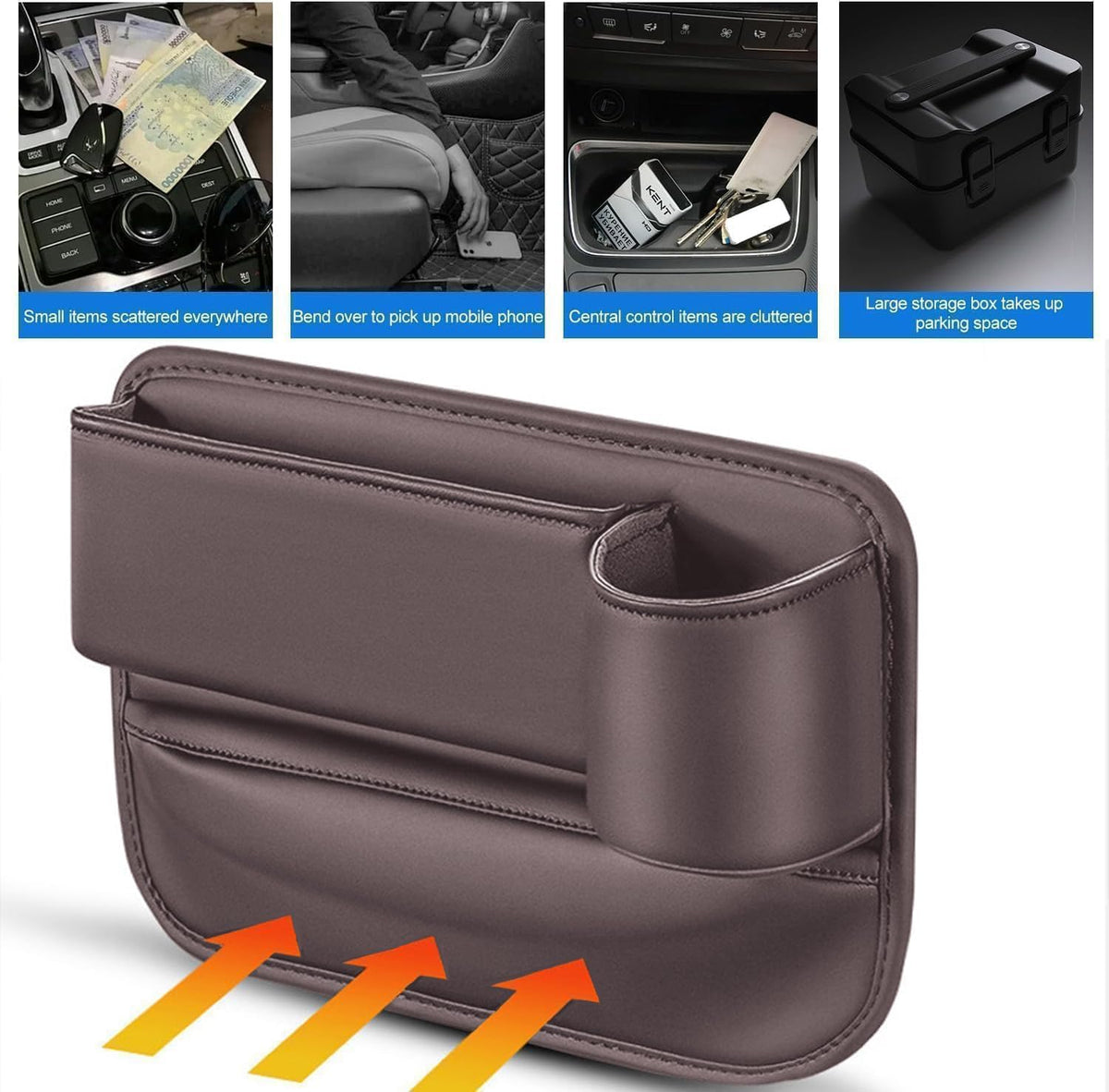 2-Pack Car Seat Gap Filler &amp; Organizer - Leather Car Storage Box with Cup Holder, Seat Gap Storage Box for Driver &amp; Passenger, Car Accessories for Women and Men (Brown)