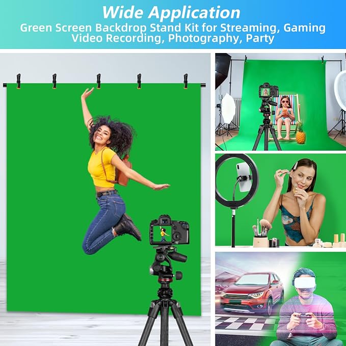 Green Screen Backdrop Kit with Stand, 5X6.5ft Portable Green Screen Backdrop