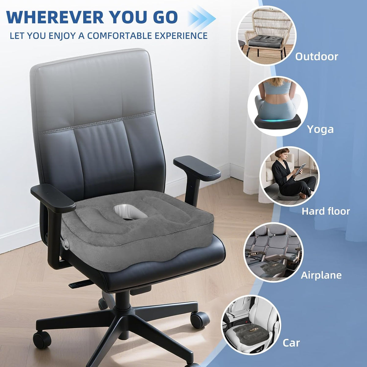 Sondor Travel Cushion,Air Seat Cushion,Evolution Cushion Portable & Lightweight Inflatable Seat Cushion - Ideal for Airplane Chairs, School Bleachers, Stadium Seats, and Wheelchairs (Gray)