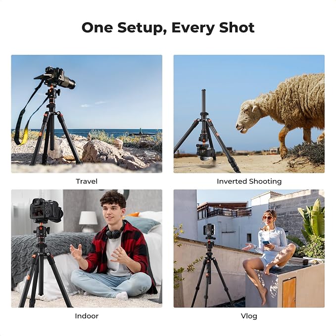 K&F CONCEPT 64" Carbon Fiber Camera Tripod, Lightweight Travel Tripod