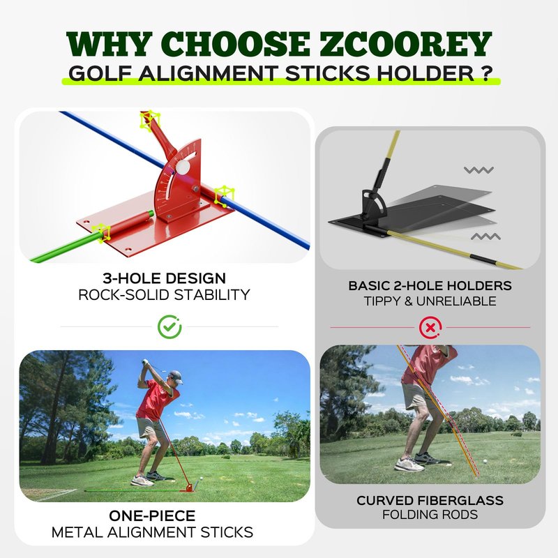 Zcoorey Golf Alignment Stick Holder - Metal Golf Alignment Sticks, Three-Hole Holder, Golf Swing Trainer with Training Manual, Golf Training Aid for Swing Plane & Swing Path