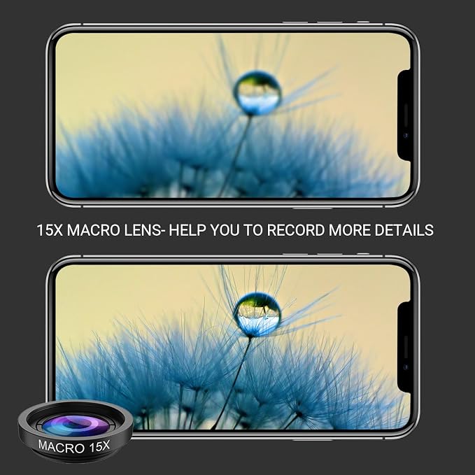 MIAO LAB 5 in 1 Phone Camera Lens Kit -0.63X Wide Angle Lens & 15X Macro