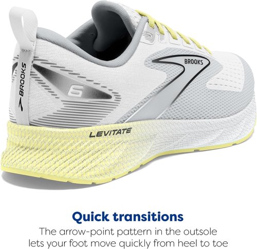 Brooks Women’s Levitate 6 Running Shoes - Lightweight Comfort in White/Oyster/Yellow - Size 5 Medium