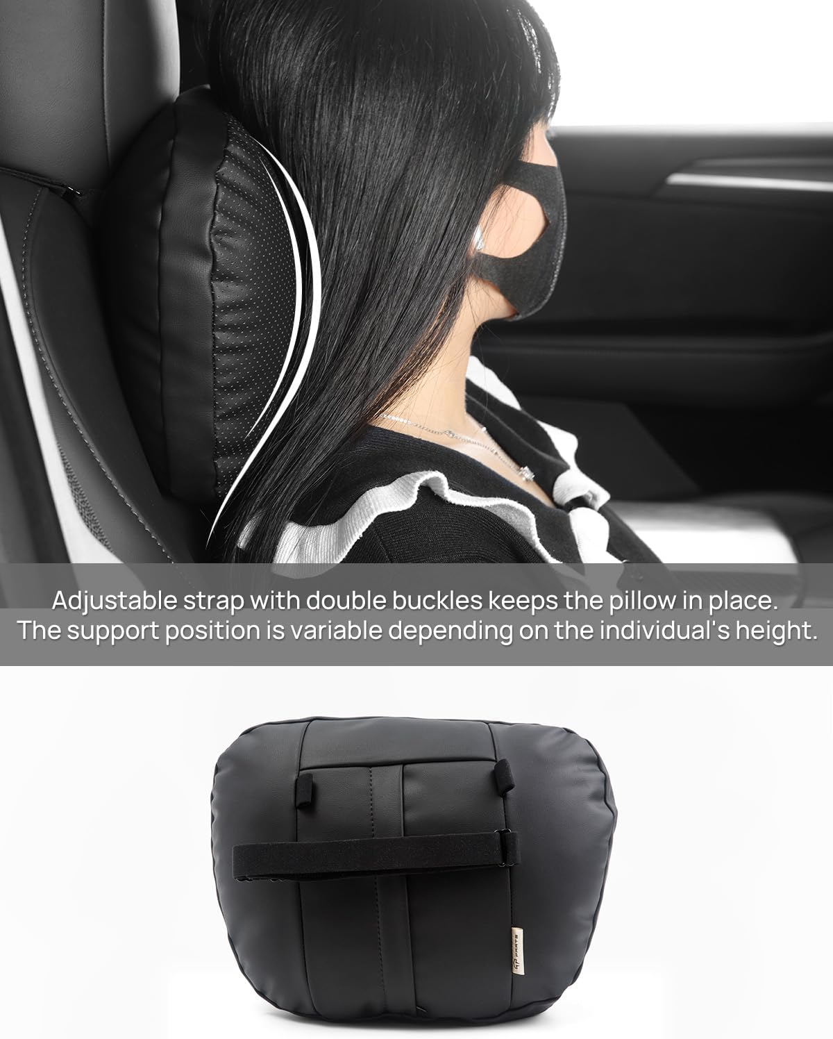 Leather Headrest Neck Pillow for Tesla Model 3/Y/X/S (1pc Black)