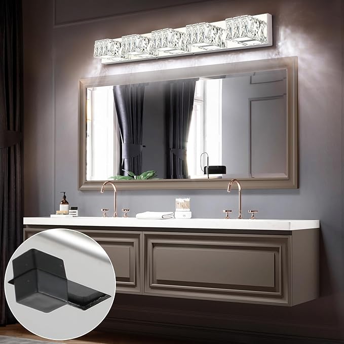 ZUZITO Modern Bathroom Vanity Light - 5 Light LED 5CCT Dimmable Vanity Lighting Fixtures - Crystal Chrome Bathroom Lights Over Mirror