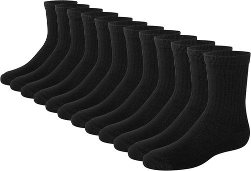 Hanes Boys' Socks - Moisture-Wicking Stretch-Cotton Crew, Ankle & No Show | 12 & 14 Pack, Black & White