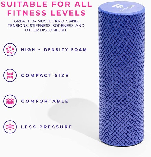 FitOn Recovery Foam Roller - High Density Muscle Recovery Roller for Deep Tissue Relief | Compact 12"x4", Purple