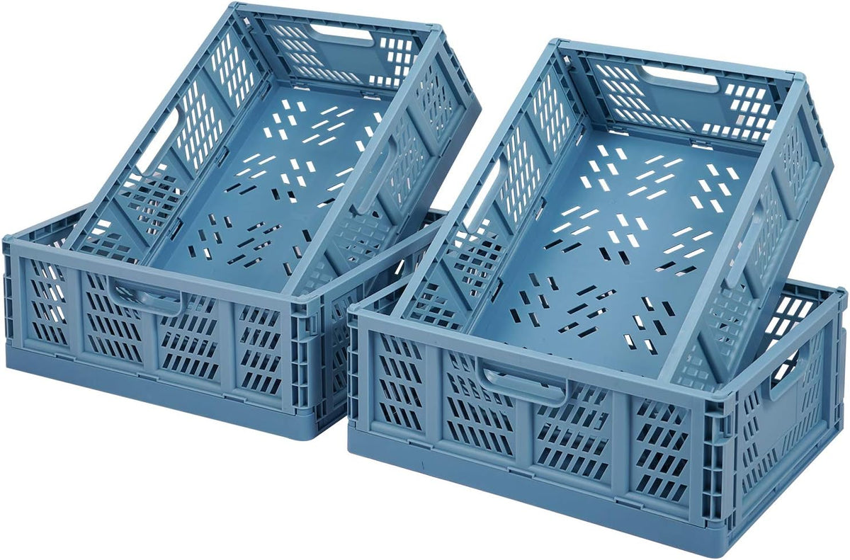 Phyllia 4 PC Baskets Plastic for Shelf Home Kitchen Storage Bin Organizer, Stackable Container Crate for Bedroom Bathroom Office Clothes Beauty(Blue, 13.3x10.2x5.1)