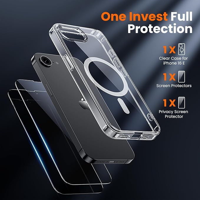 toushion 3 in 1 for iPhone 16E Case Clear/iPhone 17E Case, Not Yellowing