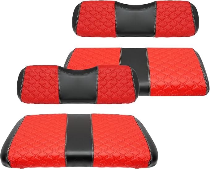 Golf Cart Front and Rear Seat Covers Waterproof and Sun Resistant Marine Grade Vinyl Leather Seat Cover Accessories for EZGO TXT 1994-2013,Red(4PCS)