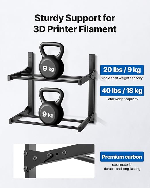VEVOR Wall Mount Printer Filament Storage Rack, 2-Tier Wall Bracket Storage