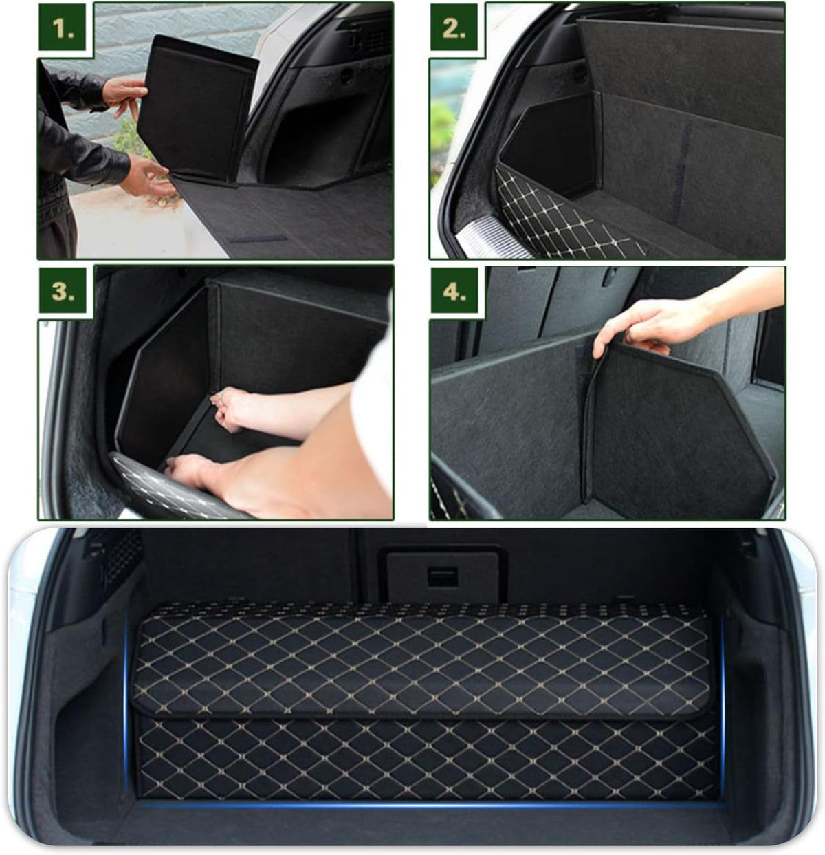 Car Trunk Organizer for Buick Enclave - Custom Fit,4-Layer Cover,Leather,Large Space Outdoor Trunk Organizer,All-Season Use for Buick Enclave 2008-2017