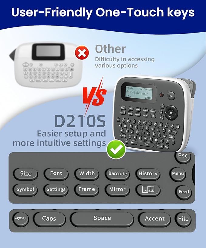 Label Maker Machine with Tape, Label Maker Waterproof Labels 12mm, D210s