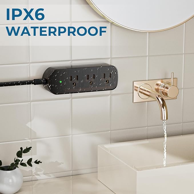 Outdoor Power Strip Weatherproof, Transparent IPX6 Waterproof Surge Protector with 3 Wide Outlets, 1625W/13A, 5FT Extension Cord, Wall Mountable for Indoor Outdoor, UL FCC Listed