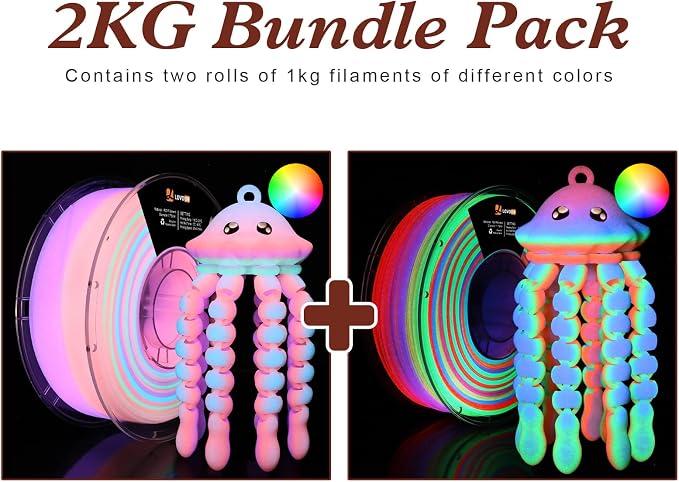 LOVOON Glow in The Dark Filament Multicolor，3D Printer Filament Bundle