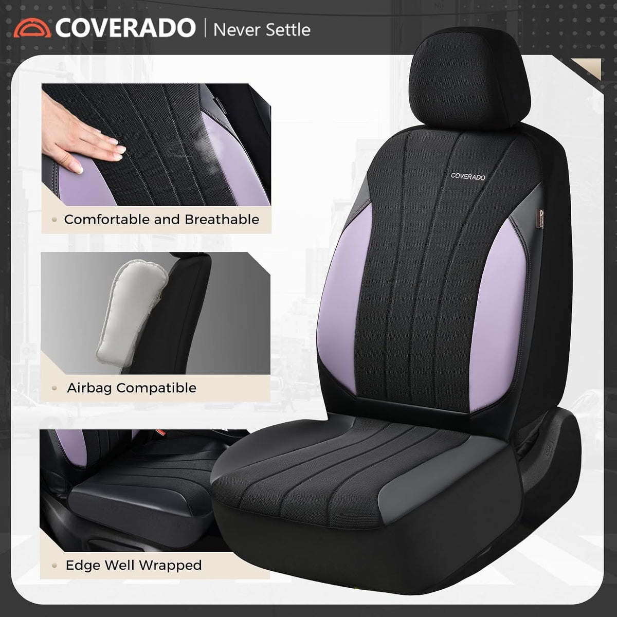 Coverado Car Seat Covers Full Set, Automotive Seat Covers 5-piece, Leather Car Protectors 5 Seats, Purple Auto Seat Covers Spill-Proof Design Universal Fit for SUV, Vans, Sedan, Truck