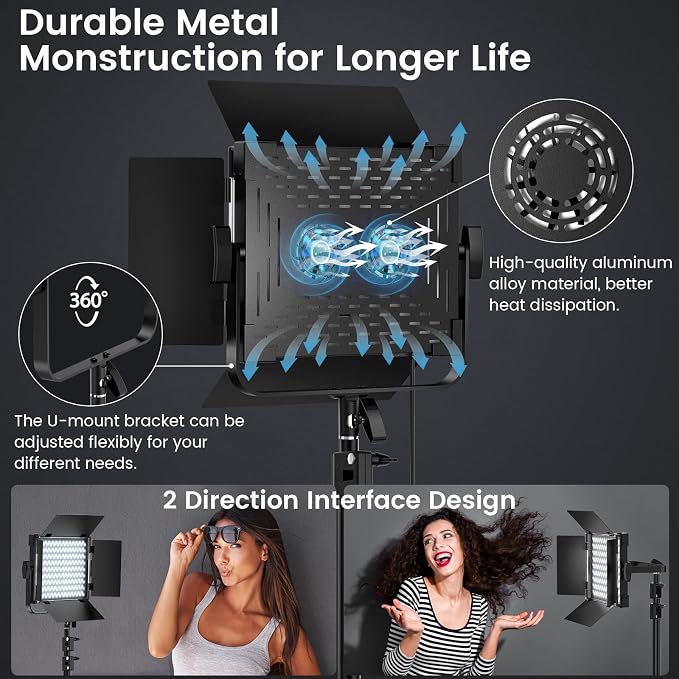 2-Pack RGB Photography Lighting Kit, 50W Bi-Color Professional LED Studio Lights