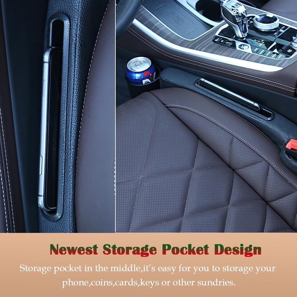 Advanced 3in1 Car Seat Gap Filler with Pocket Organizer and Removable Cupholder,Console Side Pocket Organizer,Car Seat Gap Pad for Cellphone Coin Key,Stopper and Blocker,PU Leather,2 Packs