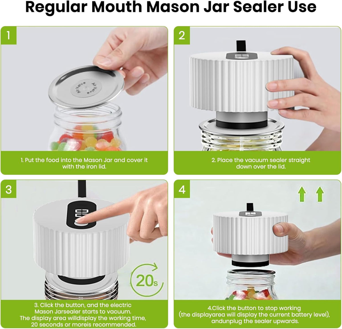 Skiennix Electric Mason Jar Vacuum Sealer Kit - One-Touch Sealing for Wide & Regular Jars | Portable Gift for Mom & Grandma