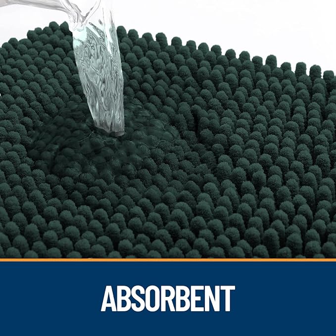 OLANLY Dog Door Mat for Muddy Paws 30x20, Absorbs Moisture and Dirt, Absorbent Non-Slip Washable Doormat, Quick Dry Chenille Mud Mat, Entry Indoor Entryway Carpet for Inside Floor, Blackish Green