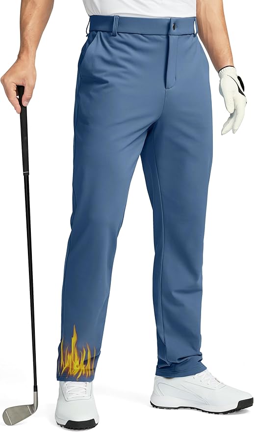 Soothfeel Men's Fleece Lined Pants 30"/32"/34" Golf Work Dress Pants Casual Insulated Warm Winter Trousers with Pockets
