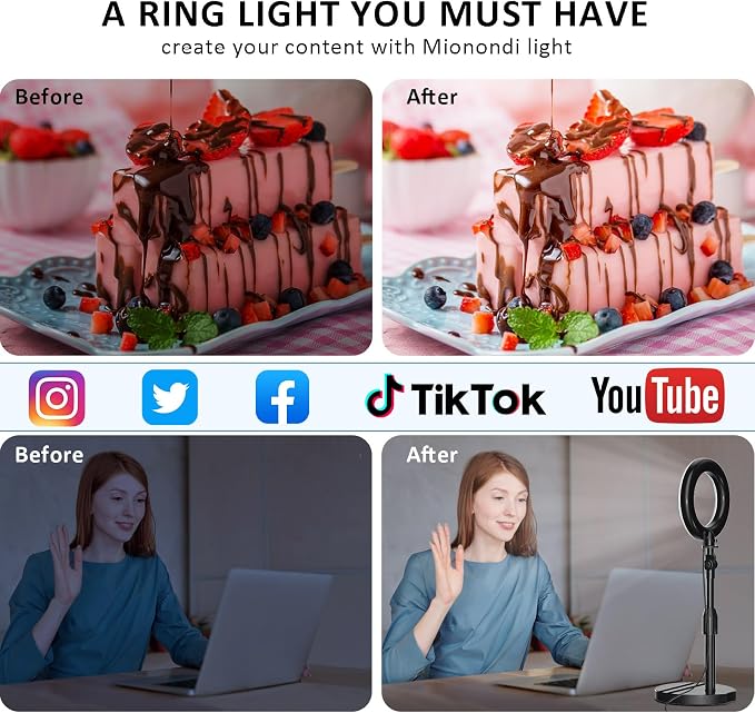 Desk Ring Light with Telescopic Stand, Travel Desktop Hola Light