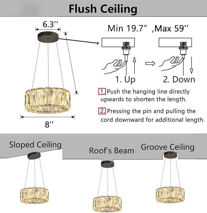 HAIXIANG Modern Crystal Chandelier Dimmable LED 8 Inch Ring Pendant Lights