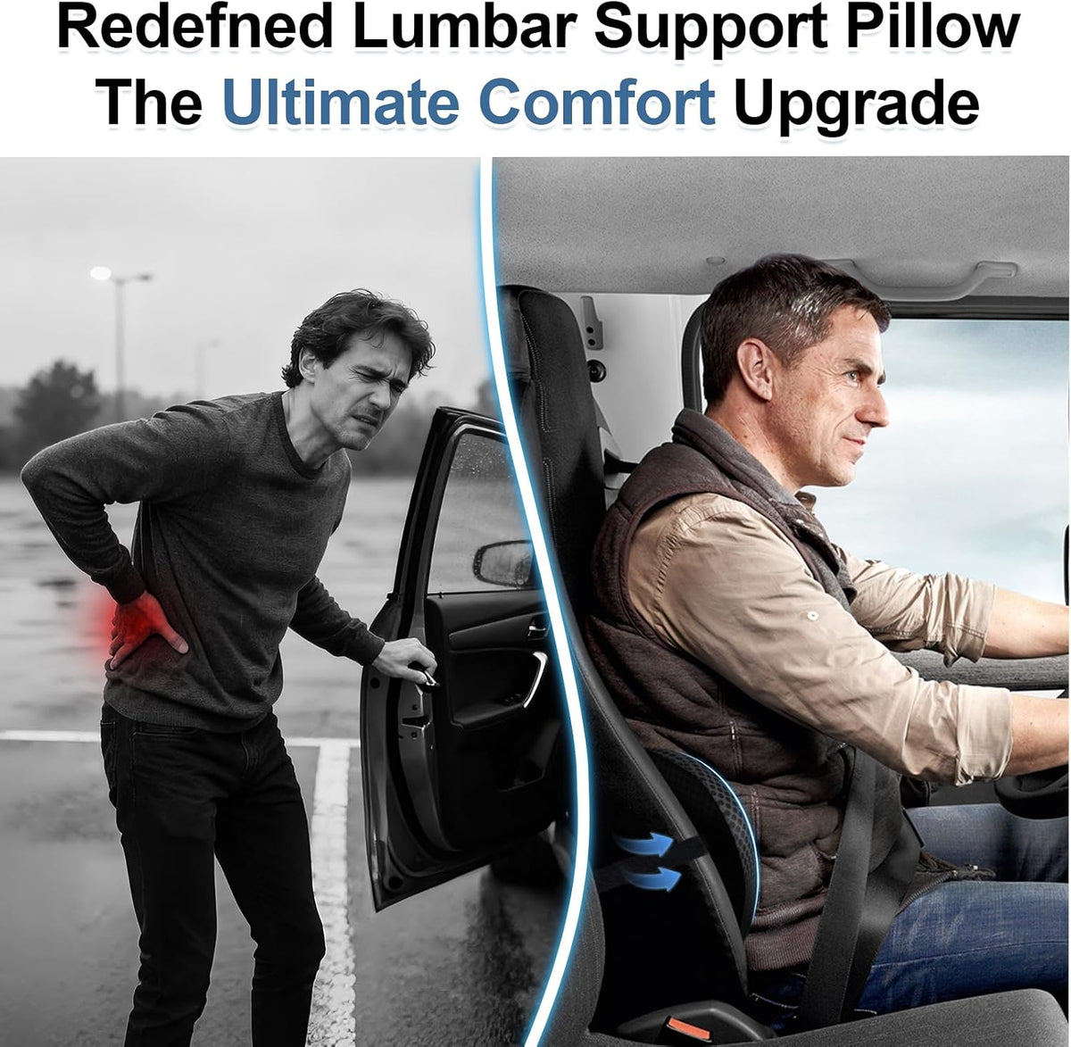 BYMECOST Lumbar Support Pillow for Car, Ergonomic Back Cushion