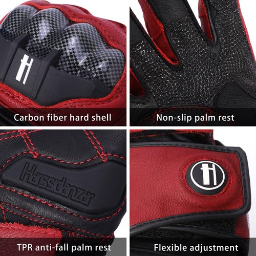Harssidanzar Leather Motorcycle Gloves - Carbon Fiber Knuckle Protection | Unisex KM045