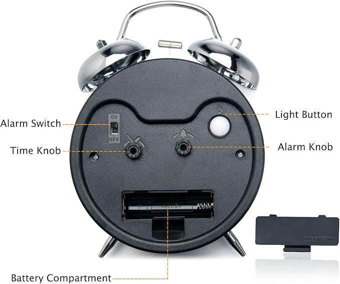 Peakeep Loud Alarm Clock for Heavy Sleepers Adults, Metal 4.5 Inches Twin Bell